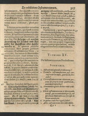 Titulus XV. De Instrumentorum Productione.