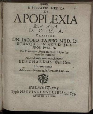 Disputatio Medica De Apoplexia