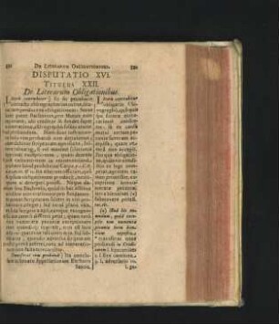 Disputatio XVI. Titulus XXII. De Literarum Obligationibus.