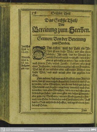 Das Sechste Theil, Von Bereitung zum Sterben