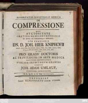 Dissertatio Inavgvralis Medica De Compressione