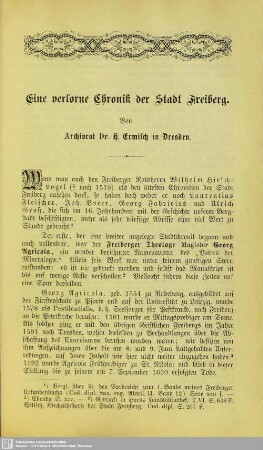 Eine verlorne Chronik der Stadt Freiberg