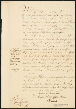 Schriftstück an den Königlichen Regierungs- und Baurath Salzenberg vom 15. Februar 1853: Schreiben von Massow an Salzenberg