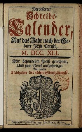 1741: Verbesserter Schreibe-Calender