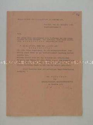 Hektografiertes Rundschreiben der Israelitischen Religionsgemeinde Dresden mit dem Wortlaut der Verfügung über das Ausgehverbot für Juden vom 24. Dezember 1941 bis 1. Januar 1942