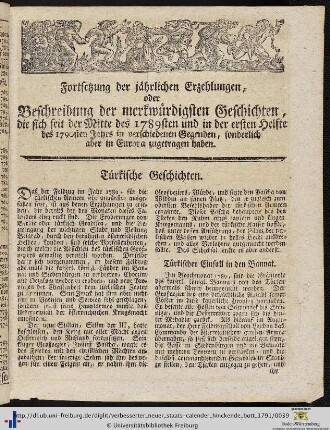 Fortsetzung der jährlichen Erzehlungen, oder Beschreibung der merkwürdigsten Geschichten.