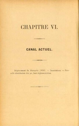 Chapitre VI. Canal actuel
