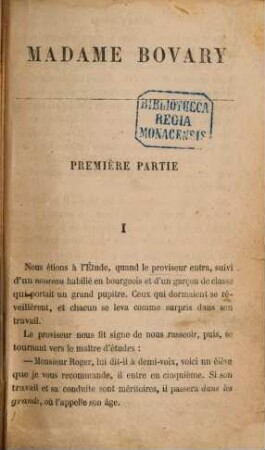 Madame Bovary : moeurs de Province. 1