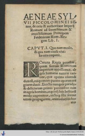 Aeneae Sylvii Piccolominei Senen. de ortu & authoritate Imperii Romani