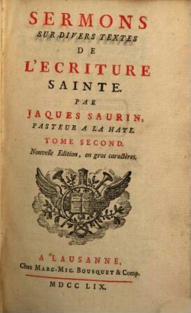 Sermons Sur Divers Textes De L'Ecriture Sainte, 2