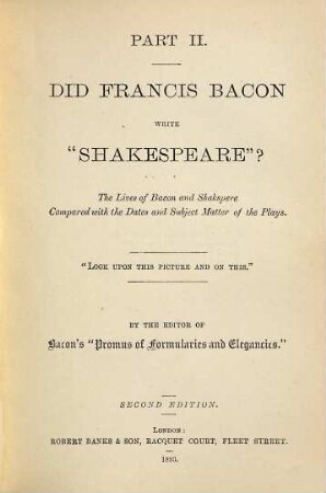 Did Francis Bacon write "Shakespeare"?, 2