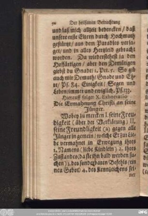 Hierauff folget X. Exhortatio Die Ermahnung Christi an seine Jünger.