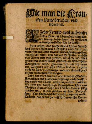 Wie man die Krancken Leute berichten und trösten sol.