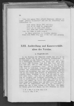 XIII. Ausbreitung und Kassenverhältnisse des Vereins.
