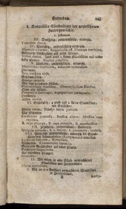 I. Botanische Eintheilung der angeführten Futtergewächse. - II. Litteratur.