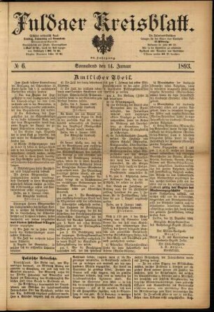 Erste Ausgabe vom Samstag, den 14. Januar 1893.