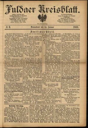 Erste Ausgabe vom Samstag, den 14. Januar 1893.