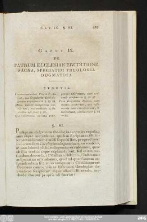 Caput IX. De Patrum Ecclesiae Eruditione Sacra, Speciatim Theologia Dogmatica.