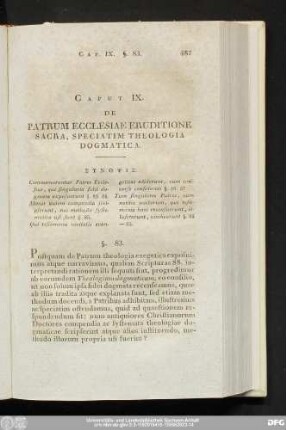 Caput IX. De Patrum Ecclesiae Eruditione Sacra, Speciatim Theologia Dogmatica.
