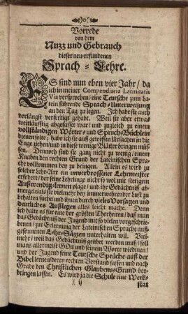 Vorrede von dem Nuzz und Gebrauch dieser neu-erfundenen Sprach-Lehre