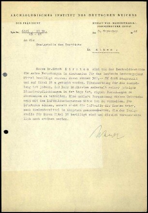 M. Schede an DAI Athen