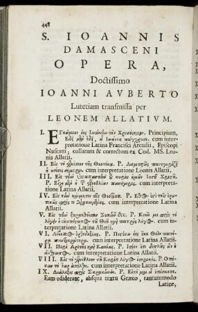 S. Ioannis Damasceni Opera