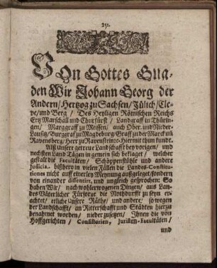 Von Gottes Gnaden, wir Johann Georg der Ander ...