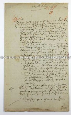 Brief Ludwig Yorck von Wartenburgs an die königliche Militär-Deputation in Ostpreußen betreffend Beschaffung von Pferden