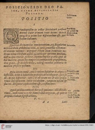 Positionesde Deo Patre, Prima Divinitatis Personna