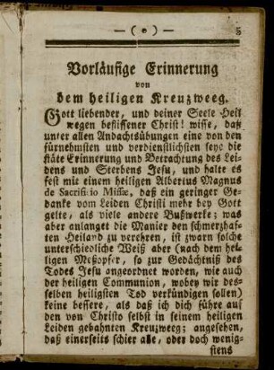 Vorläufige Erinnerung von dem heiligen Kreuzweeg.