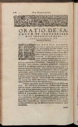 Oratio De Saxonum Et Illustrissimae Saxionicae Familias Origine, Antiquitate & dignitate.