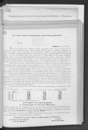 An die Herren Actionaire der Hamburg-Bremer Feuer-Versicherungs-Gesellschaft.
