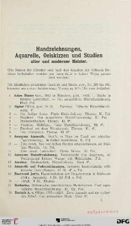 Handzeichnungen, Aquarelle, Oelskizzen und Studien alter und moderner Meister (Nr. 1-288)
