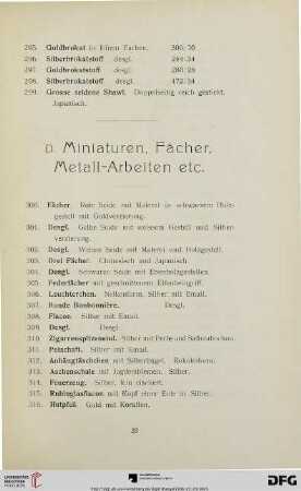 Miniaturen, Fächer, Metall-arbeiten (Nr. 300-443)