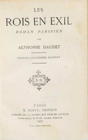 Les rois en exil : Roman parisien. Par Alphonse Daudet