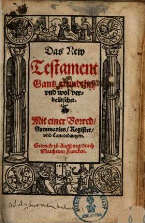 Das New Testament : Gantz grundtlich und wol verdeutschet ; Mit einer Vorred ...