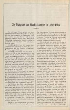 Die Thätigkeit der Handelskammer im Jahre 1895.