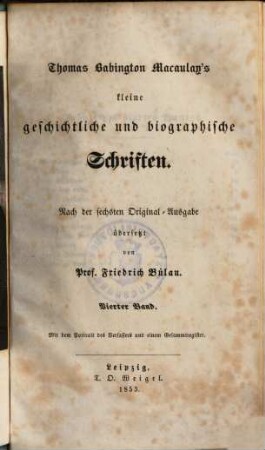 Thomas Babington Macaulay's kleine geschichtliche und biographische Schriften, 4