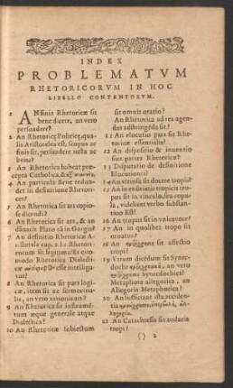 Index Problematum Rhetoricorum In Hoc Libello Contentorum.