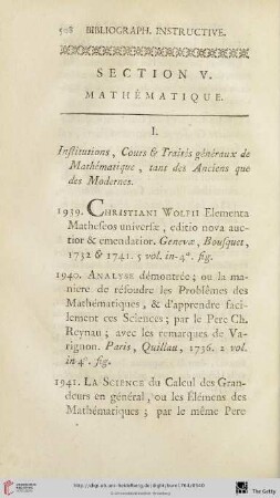 Section V: Mathématique