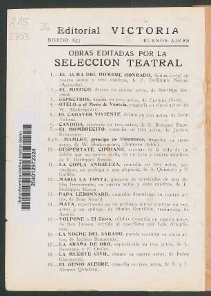 Obras editadas por la "Selección Teatral"