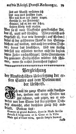 Vergleichung der Neukirchischen Uebersetzung der ersten Satire aus dem Boileau mit der Urschrift