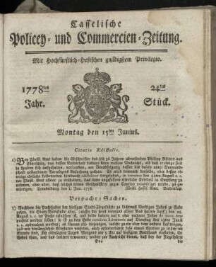 24tes Stueck, Montag den 15ten Junius. 1778