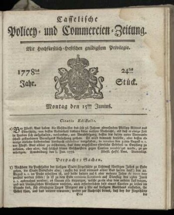 24tes Stueck, Montag den 15ten Junius. 1778
