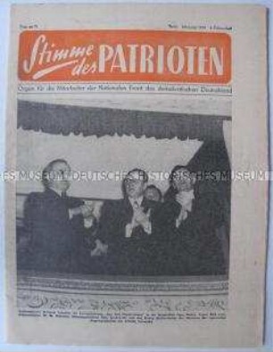 Funktionärszeitung der Nationalen Front "Stimme des Patrioten" u.a. zum Besuch UdSSR-Außenminister Molotow in der DDR