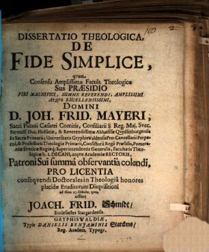 Dissertatio Theologica De Fide Simplice