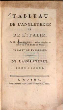 Tableau De L'Angleterre Et De L'Italie, 2. De L'Angleterre