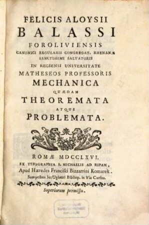 Mechanica quaedam Theoremata atque Problemata