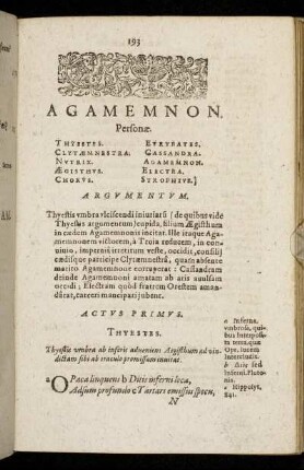 Agamemnon. Actus Primus - Quintus