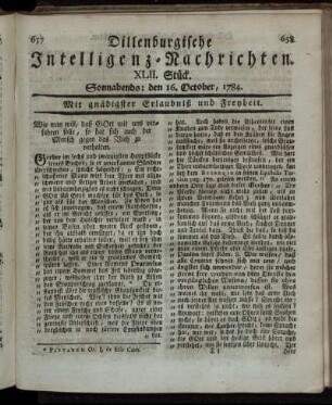 XLII. Stück. Sonnabends: den 16. October, 1784.